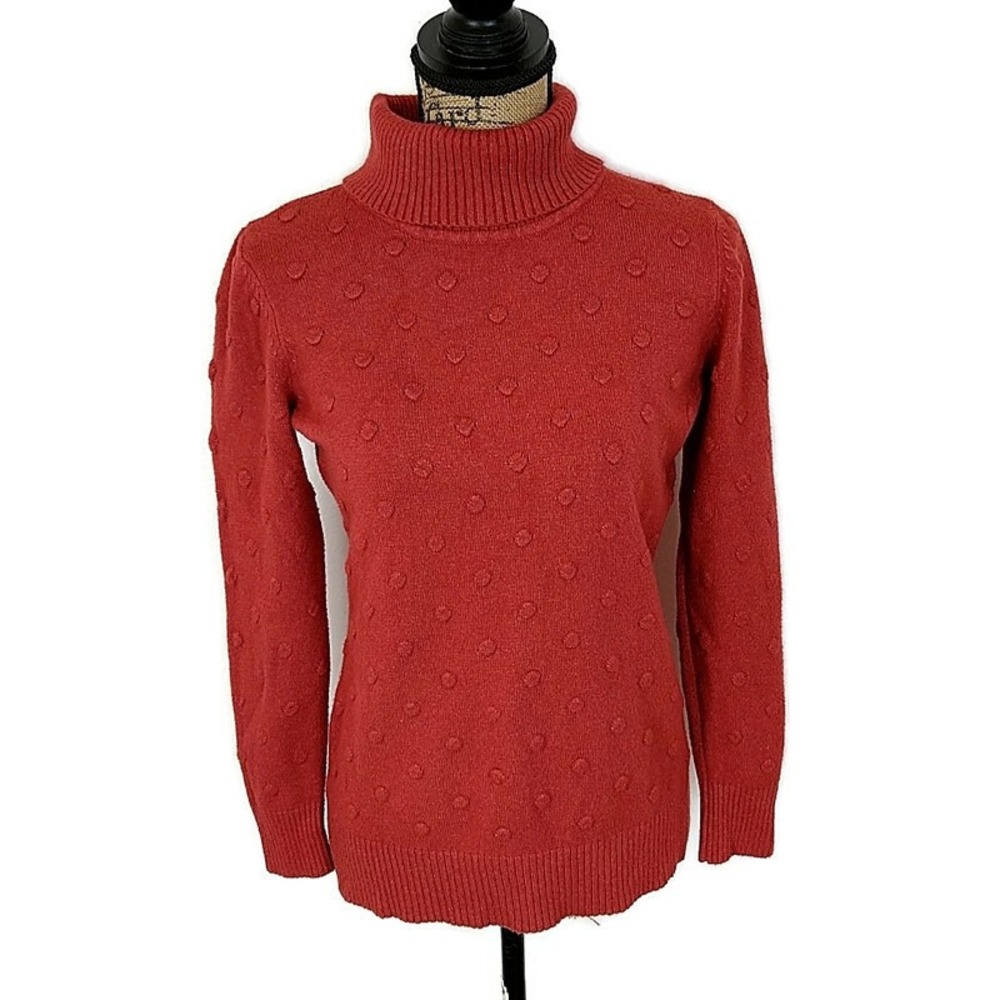 Evolution by Cyrus Turtleneck Sweater Womens Small Red Textured Polka Dot Knit